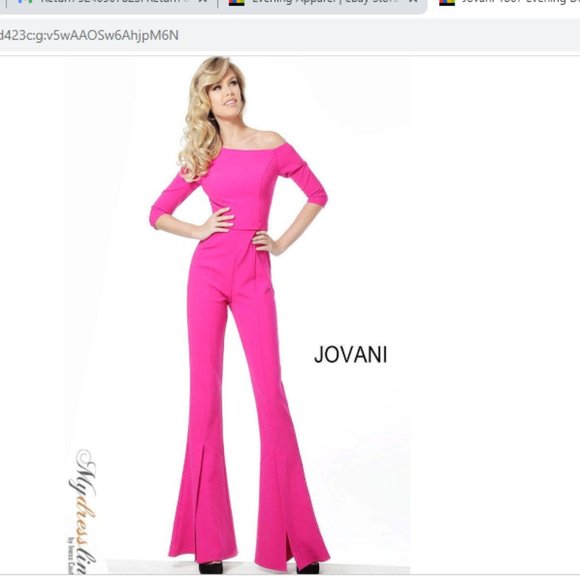 NWT JOVANI 1867 3/4 SLEEVE BELL PANT FUSCHIA JUMPSUIT SIZE 0** BARBIECORE**